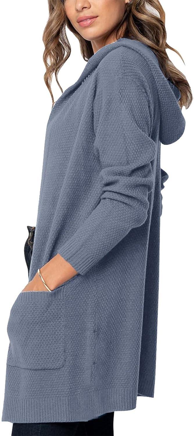 imageMEROKEETY Long Cardigans for Women 2026 Fall Winter Hooded Long Sleeve Open Front Sweaters with PocketsDusty Blue