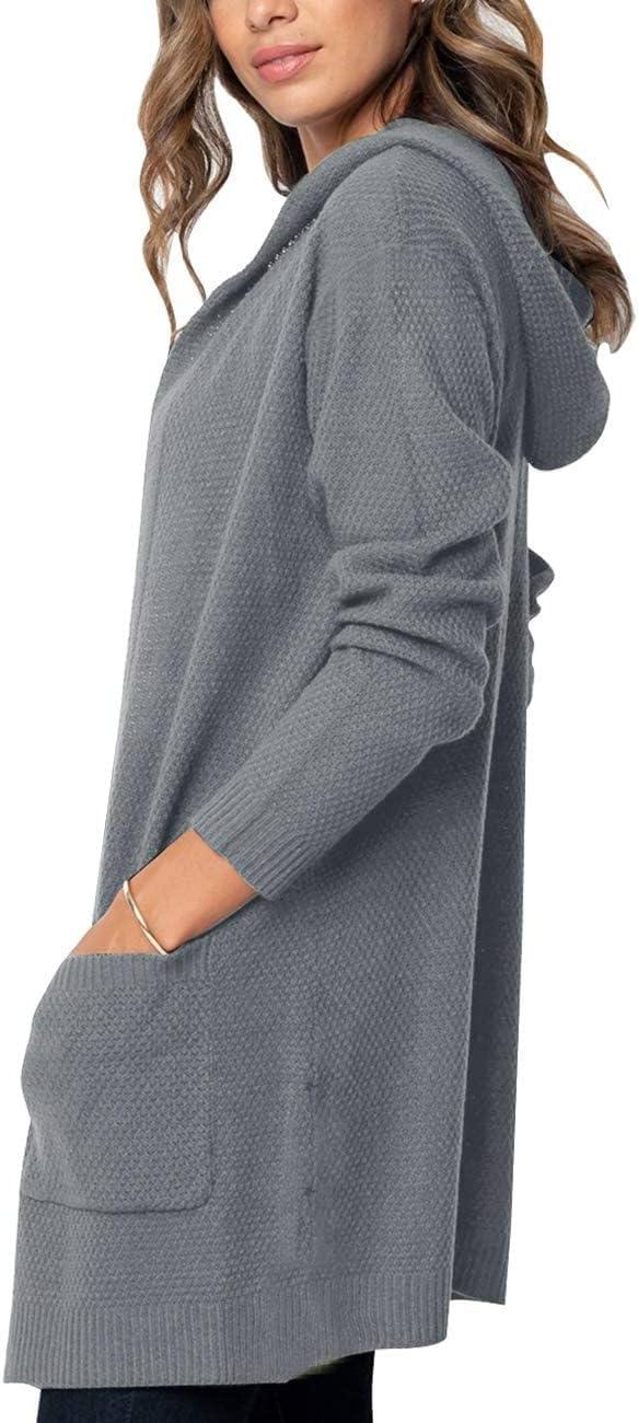 imageMEROKEETY Long Cardigans for Women 2026 Fall Winter Hooded Long Sleeve Open Front Sweaters with PocketsGrey