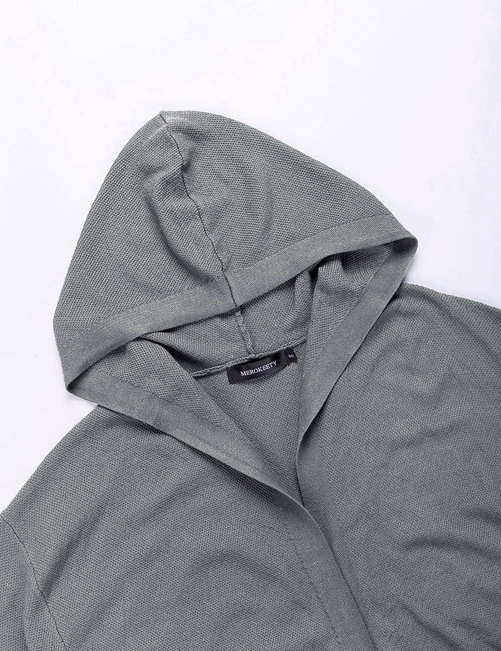 imageMEROKEETY Long Cardigans for Women 2026 Fall Winter Hooded Long Sleeve Open Front Sweaters with PocketsGrey