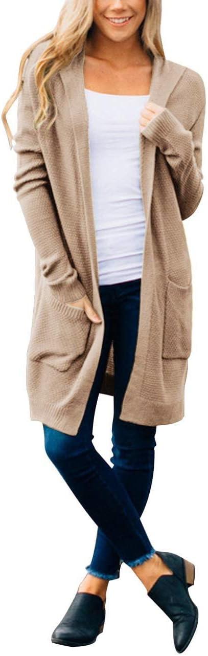imageMEROKEETY Long Cardigans for Women 2026 Fall Winter Hooded Long Sleeve Open Front Sweaters with PocketsKhaki