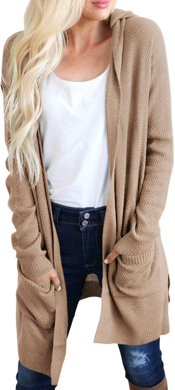imageMEROKEETY Long Cardigans for Women 2026 Fall Winter Hooded Long Sleeve Open Front Sweaters with PocketsKhaki