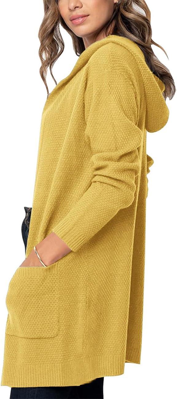 imageMEROKEETY Long Cardigans for Women 2026 Fall Winter Hooded Long Sleeve Open Front Sweaters with PocketsMustard