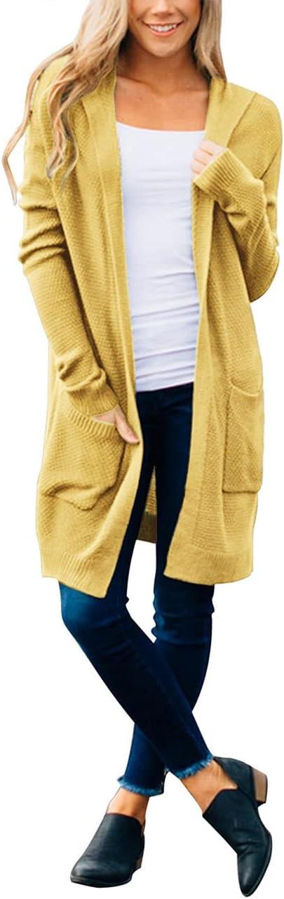imageMEROKEETY Long Cardigans for Women 2026 Fall Winter Hooded Long Sleeve Open Front Sweaters with PocketsMustard
