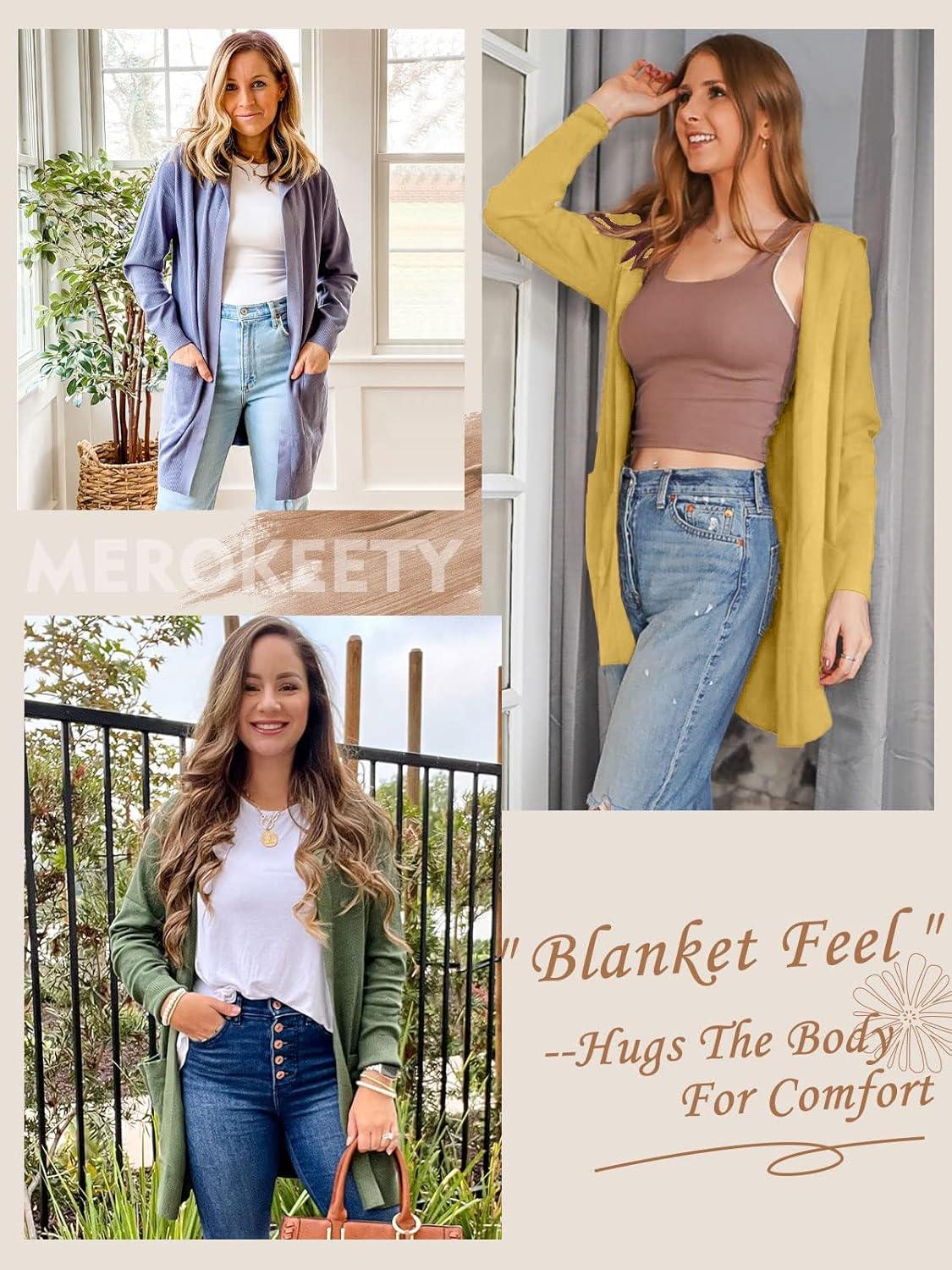 imageMEROKEETY Long Cardigans for Women 2026 Fall Winter Hooded Long Sleeve Open Front Sweaters with PocketsMustard
