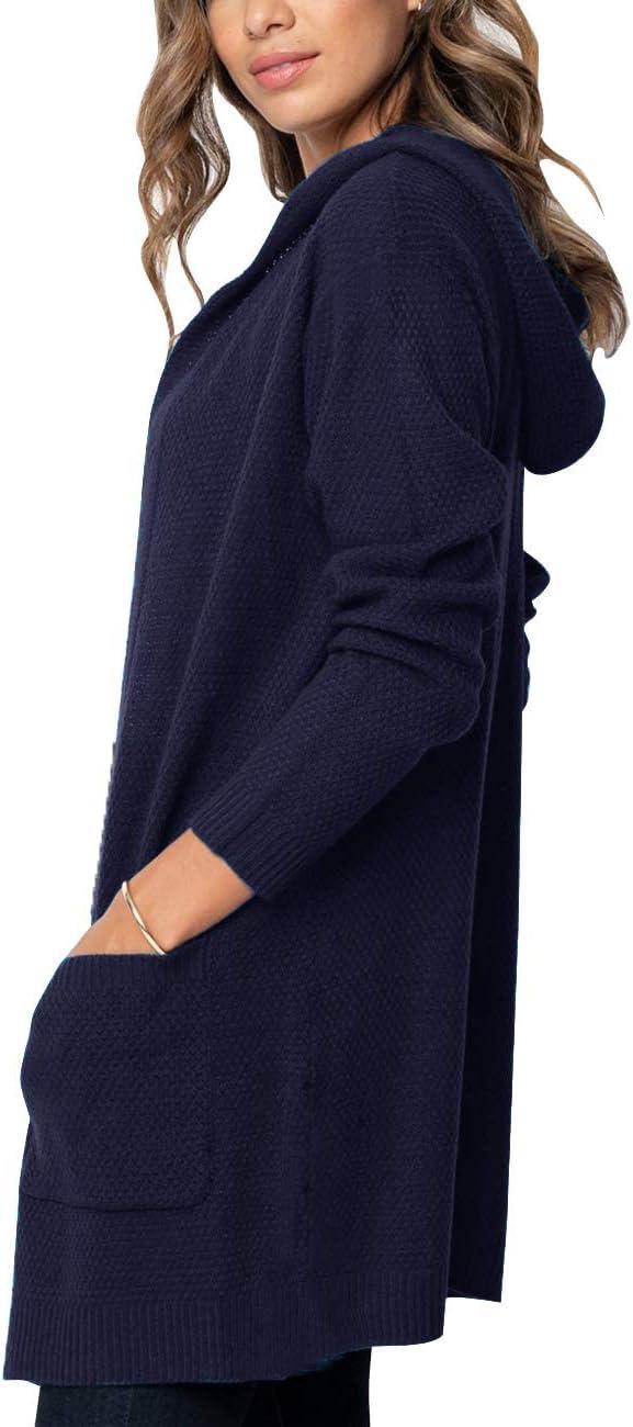 imageMEROKEETY Long Cardigans for Women 2026 Fall Winter Hooded Long Sleeve Open Front Sweaters with PocketsNavy