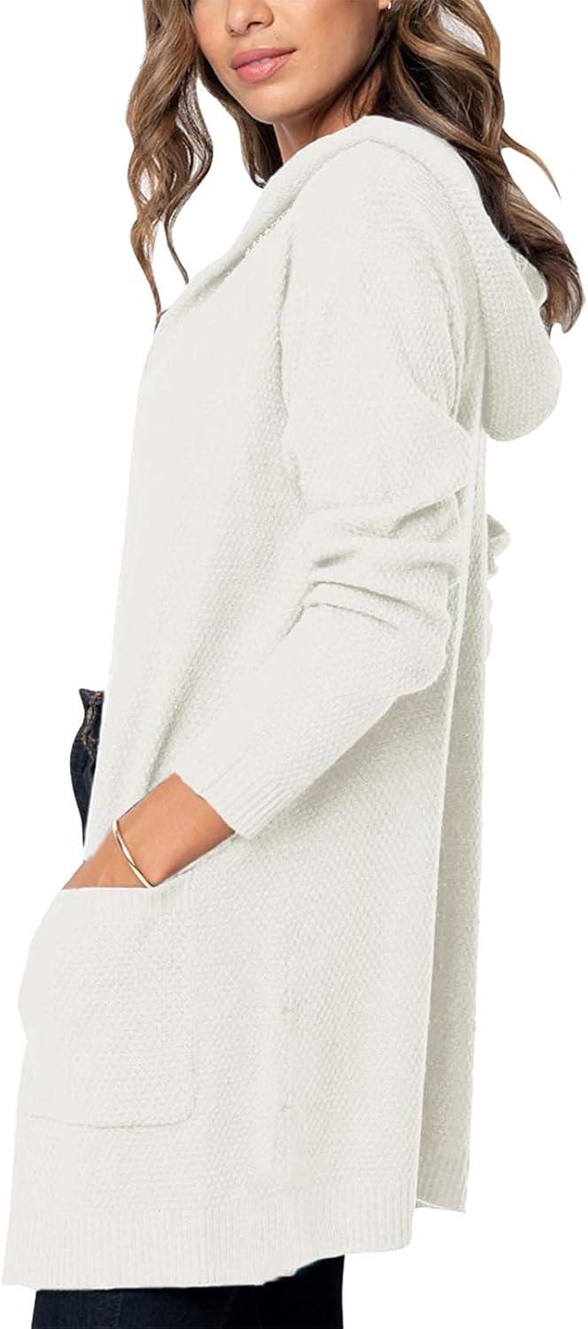 imageMEROKEETY Long Cardigans for Women 2026 Fall Winter Hooded Long Sleeve Open Front Sweaters with PocketsOffwhite