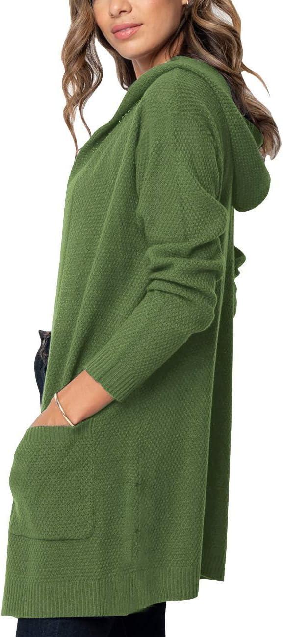 imageMEROKEETY Long Cardigans for Women 2026 Fall Winter Hooded Long Sleeve Open Front Sweaters with PocketsOlive