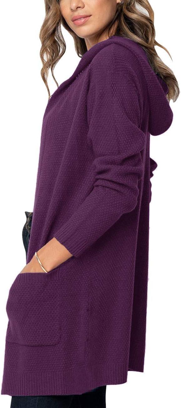 imageMEROKEETY Long Cardigans for Women 2026 Fall Winter Hooded Long Sleeve Open Front Sweaters with PocketsPlum