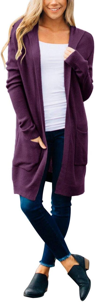 imageMEROKEETY Long Cardigans for Women 2026 Fall Winter Hooded Long Sleeve Open Front Sweaters with PocketsPlum