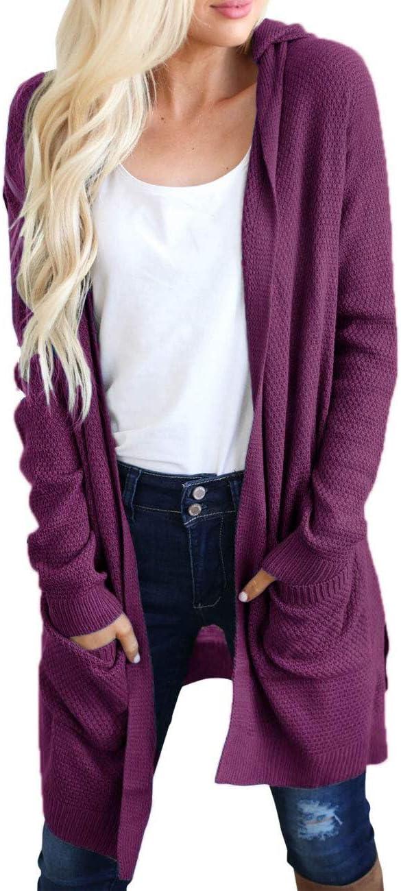 imageMEROKEETY Long Cardigans for Women 2026 Fall Winter Hooded Long Sleeve Open Front Sweaters with PocketsPlum
