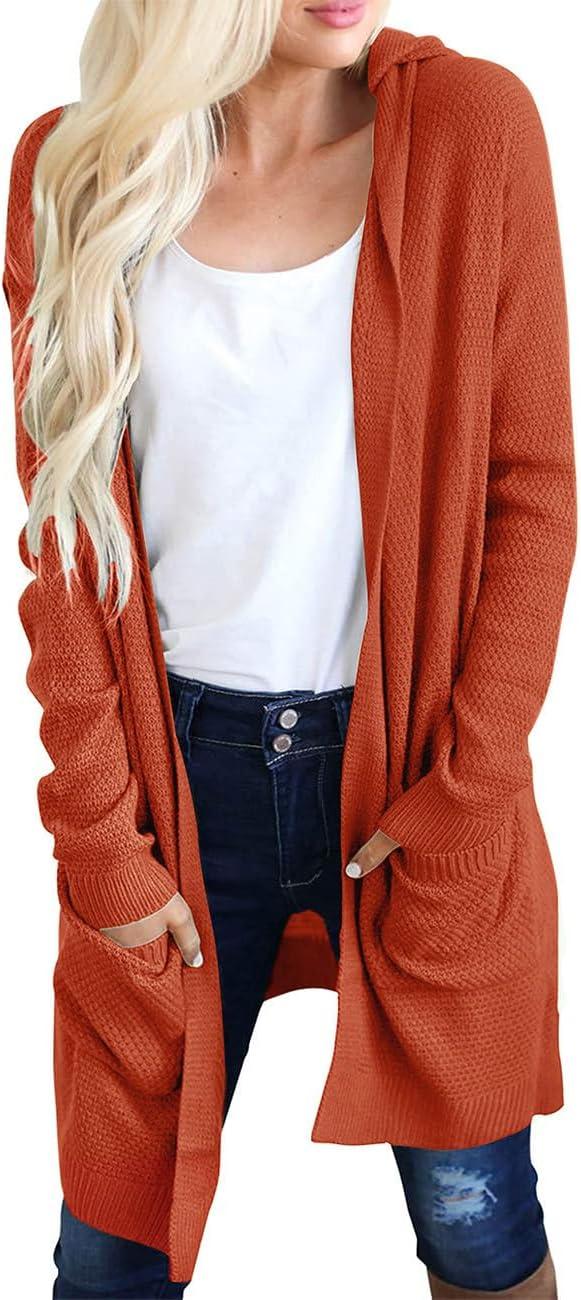 imageMEROKEETY Long Cardigans for Women 2026 Fall Winter Hooded Long Sleeve Open Front Sweaters with PocketsRust
