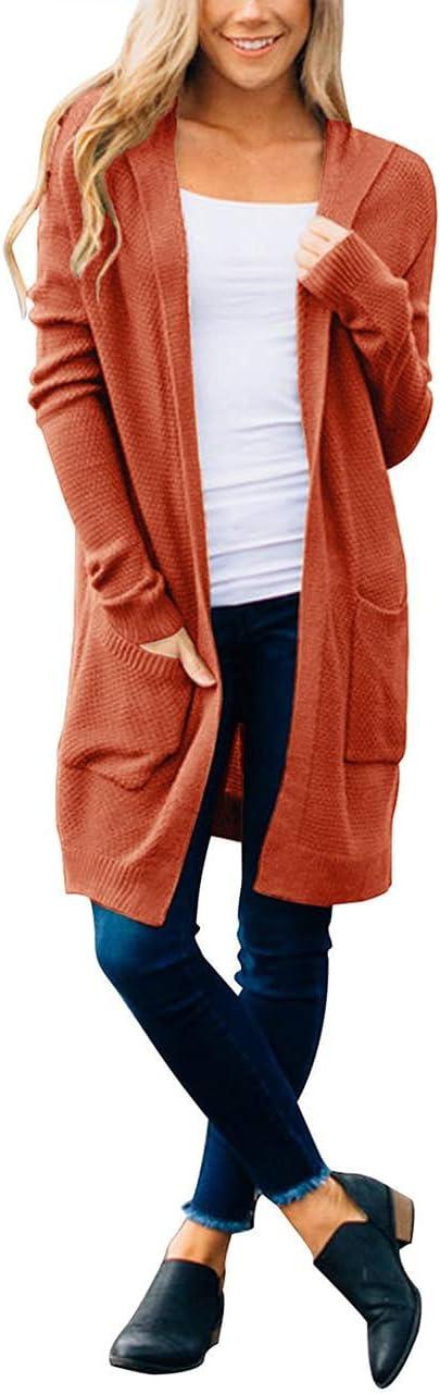 imageMEROKEETY Long Cardigans for Women 2026 Fall Winter Hooded Long Sleeve Open Front Sweaters with PocketsRust