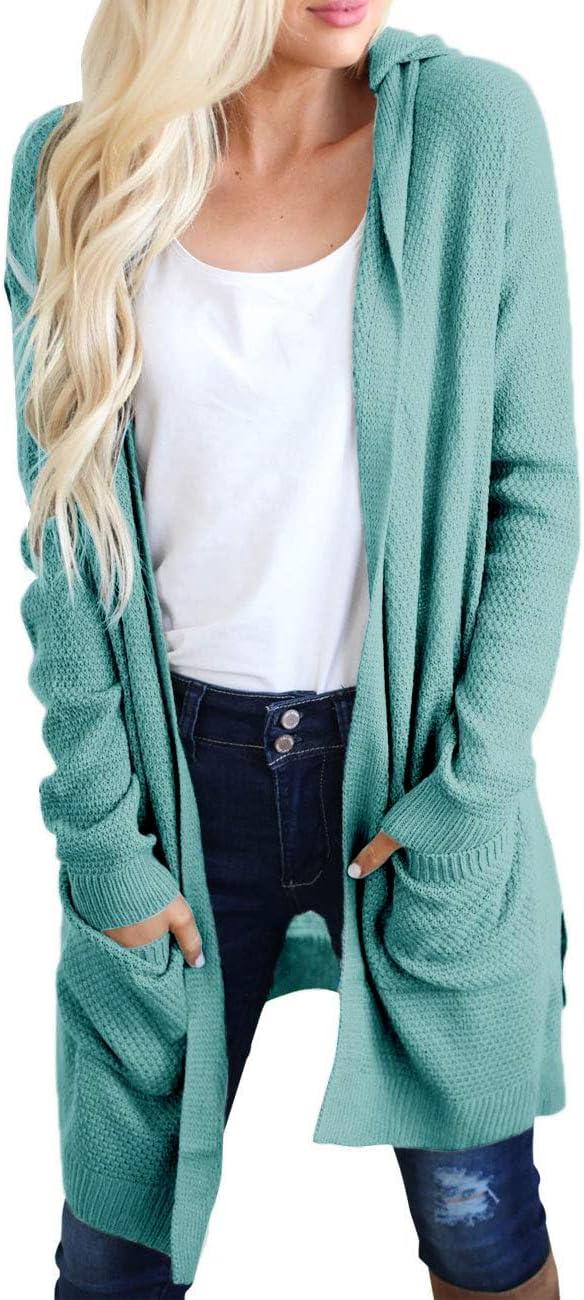 imageMEROKEETY Long Cardigans for Women 2026 Fall Winter Hooded Long Sleeve Open Front Sweaters with PocketsSage