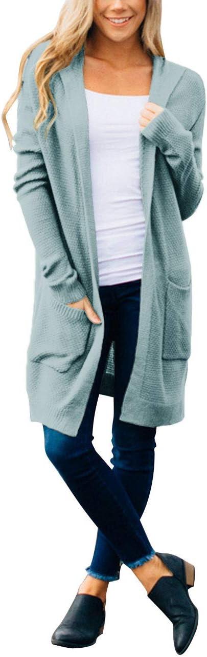 imageMEROKEETY Long Cardigans for Women 2026 Fall Winter Hooded Long Sleeve Open Front Sweaters with PocketsSage