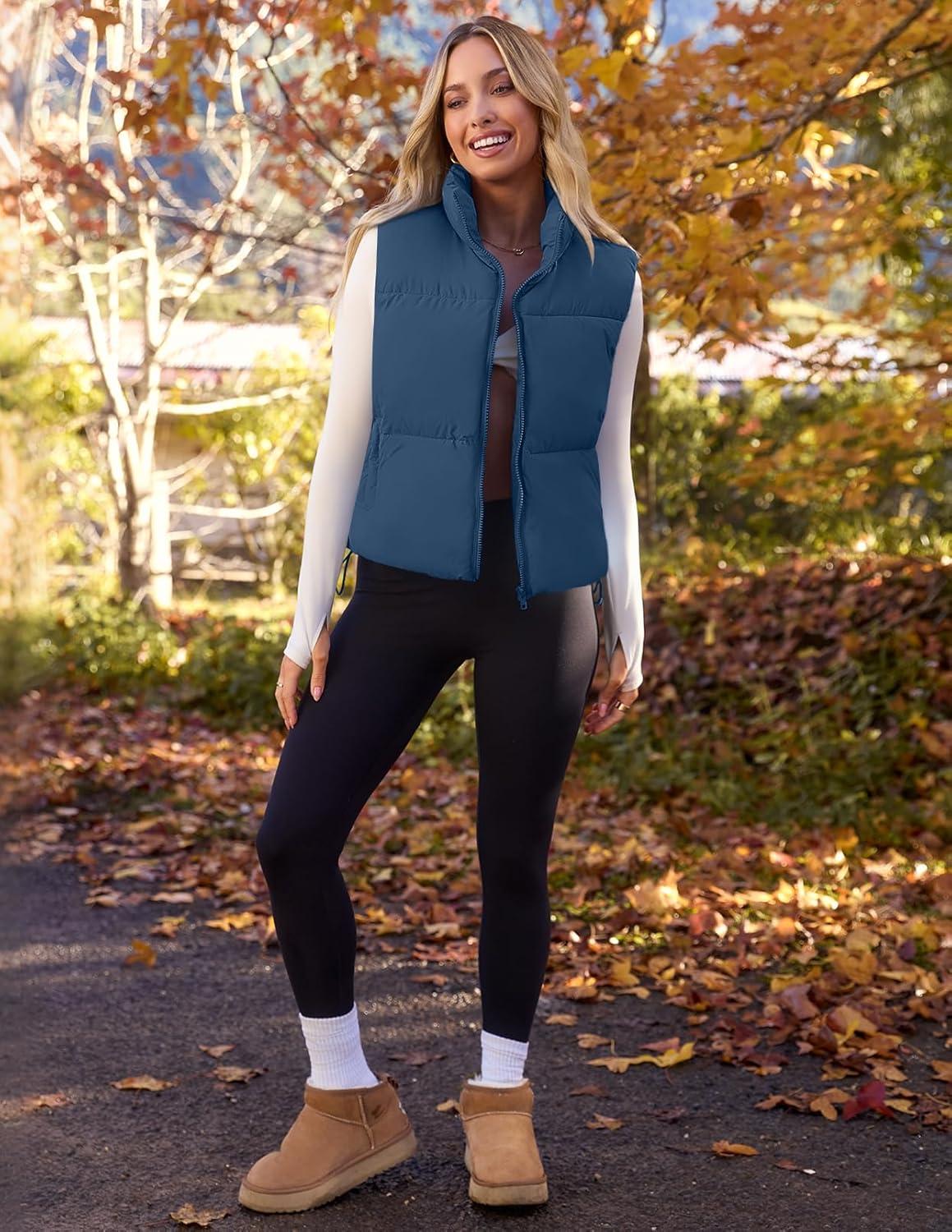 imageMEROKEETY Puffer Vest Women 2025 Fall Winter Sleeveless Jackets Lightweight Warm Stand Collar Quilted Zip Up CoatDarkblue