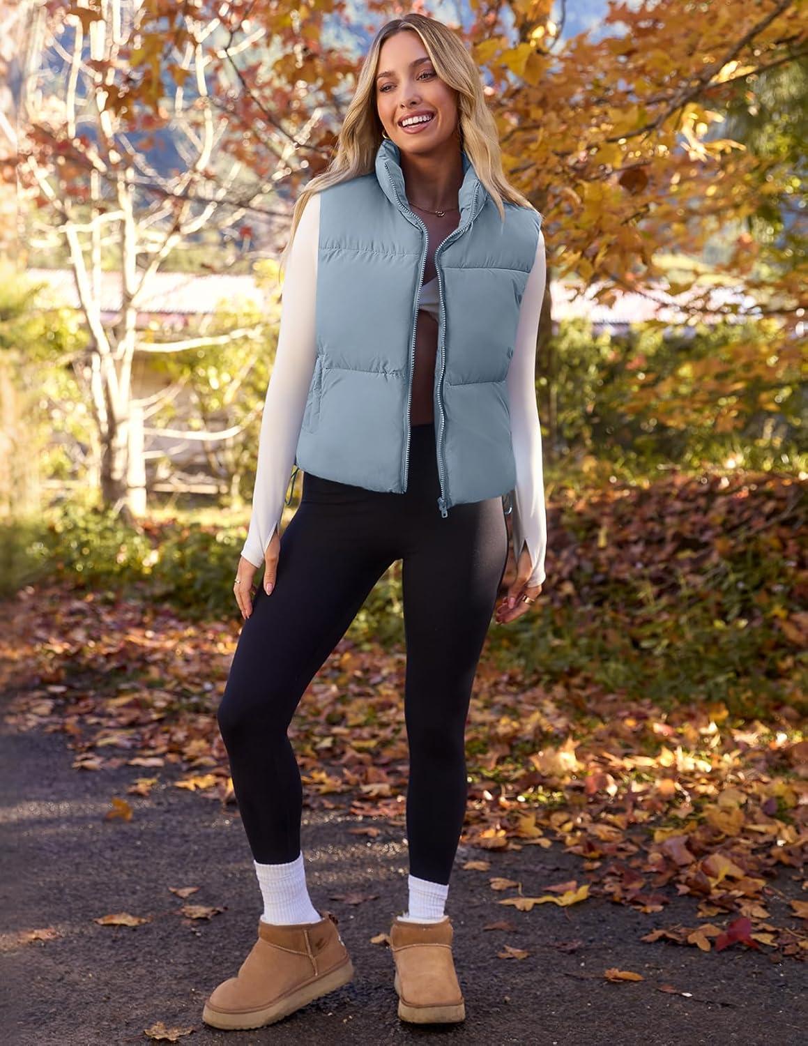 imageMEROKEETY Puffer Vest Women 2025 Fall Winter Sleeveless Jackets Lightweight Warm Stand Collar Quilted Zip Up CoatDustyblue