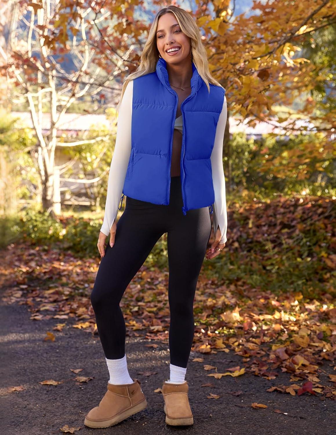imageMEROKEETY Puffer Vest Women 2025 Fall Winter Sleeveless Jackets Lightweight Warm Stand Collar Quilted Zip Up CoatRoyal