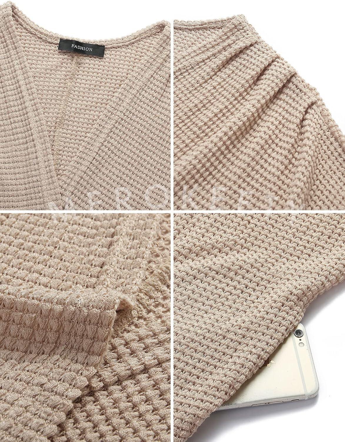 imageMEROKEETY Womens 2026 Fall Waffle Knit Batwing Long Sleeve Cardigan Loose Open Front Sweater CoatApricot