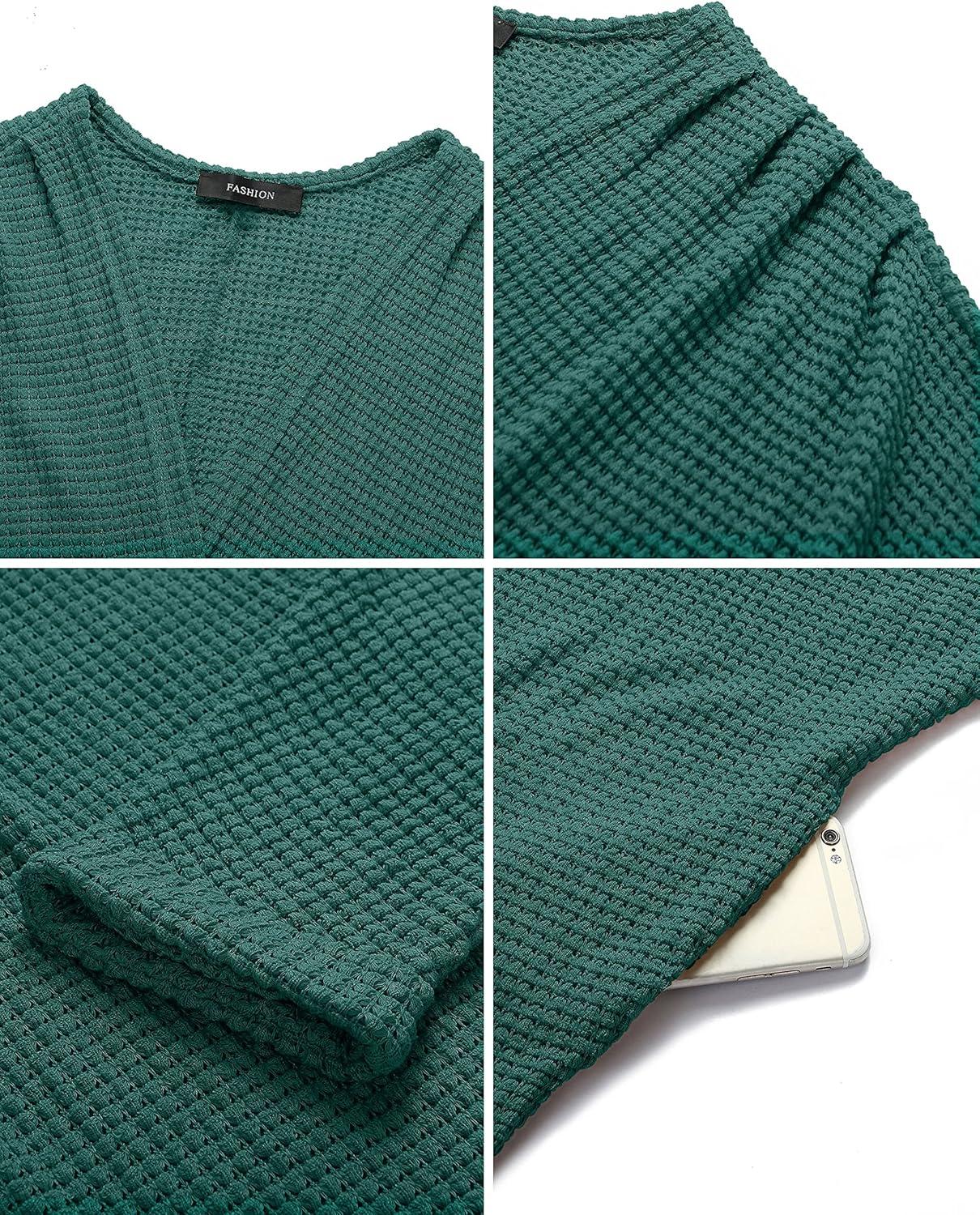 imageMEROKEETY Womens 2026 Fall Waffle Knit Batwing Long Sleeve Cardigan Loose Open Front Sweater CoatDark Green