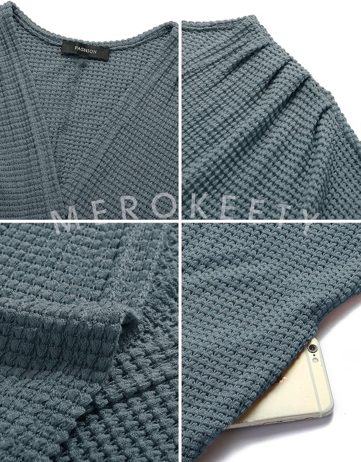 imageMEROKEETY Womens 2026 Fall Waffle Knit Batwing Long Sleeve Cardigan Loose Open Front Sweater CoatDusty Green