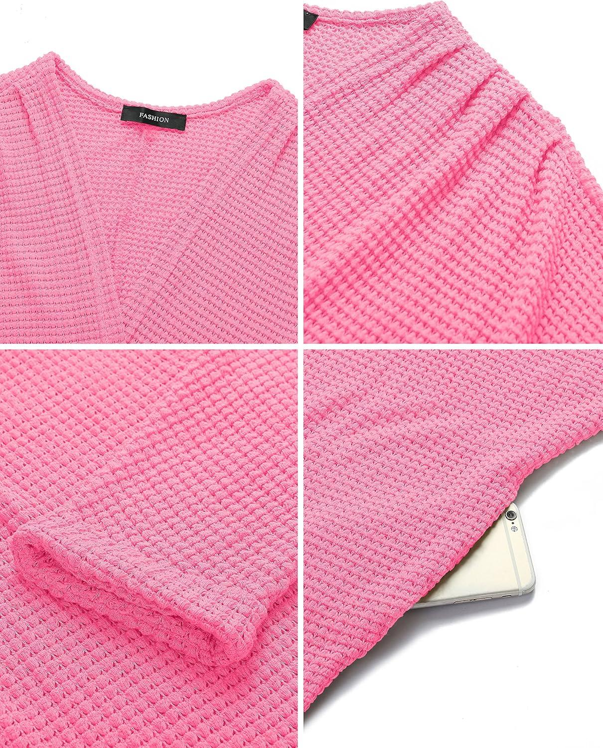 imageMEROKEETY Womens 2026 Fall Waffle Knit Batwing Long Sleeve Cardigan Loose Open Front Sweater CoatHot Pink