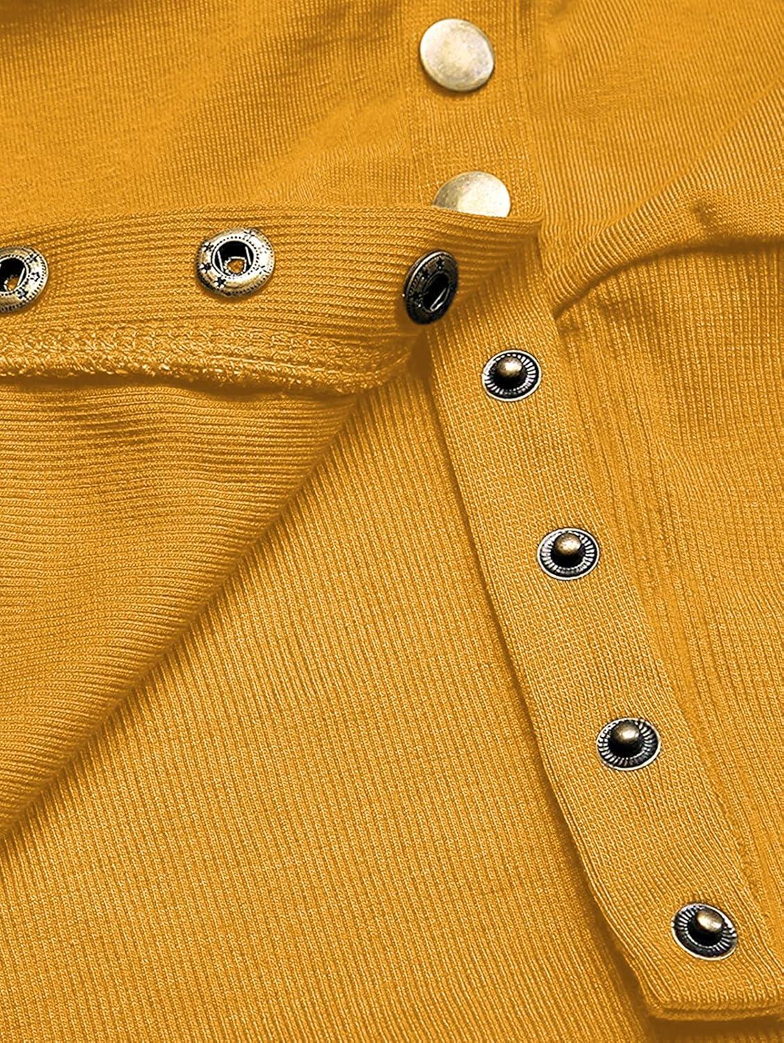 imageMEROKEETY Womens 2026 Spring Long Sleeve Cardigan Sweater Lightweight Snap Button Down Open Front Casual OutfitMustard