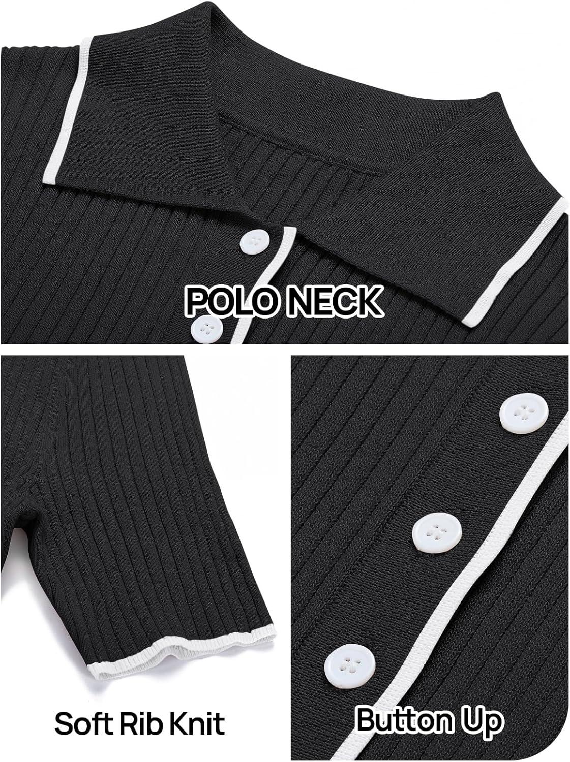imageMEROKEETY Womens 2026 Spring Ribbed Maxi Dress Summer V Neck Button Short Sleeve Slim Fit Bodycon Knit Sweater DressesBlack