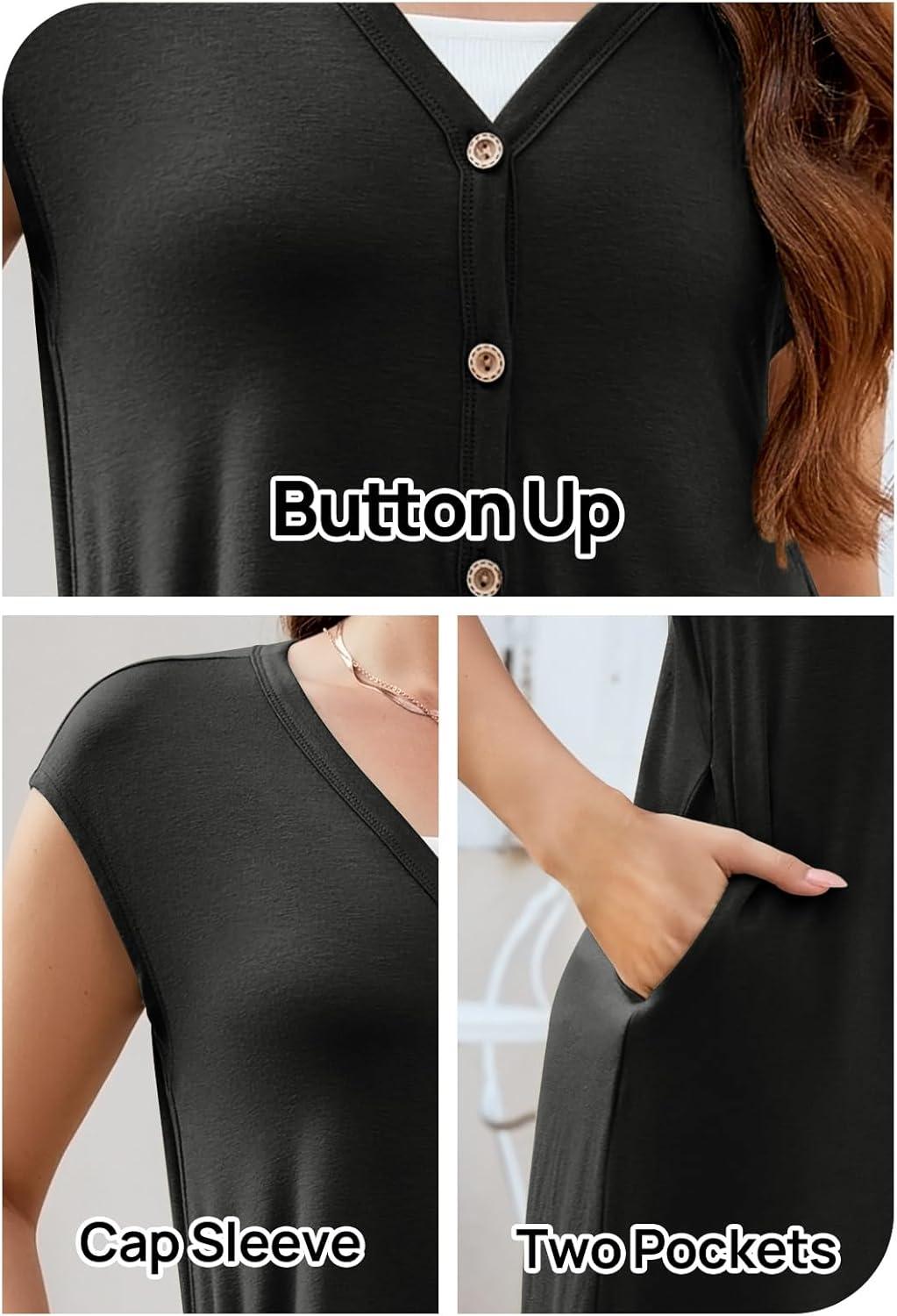 imageMEROKEETY Womens 2026 Summer Cap Sleeve Jumpsuits Dressy Casual Deep V Neck Button Onesie Wide Leg Pants RompersBlack