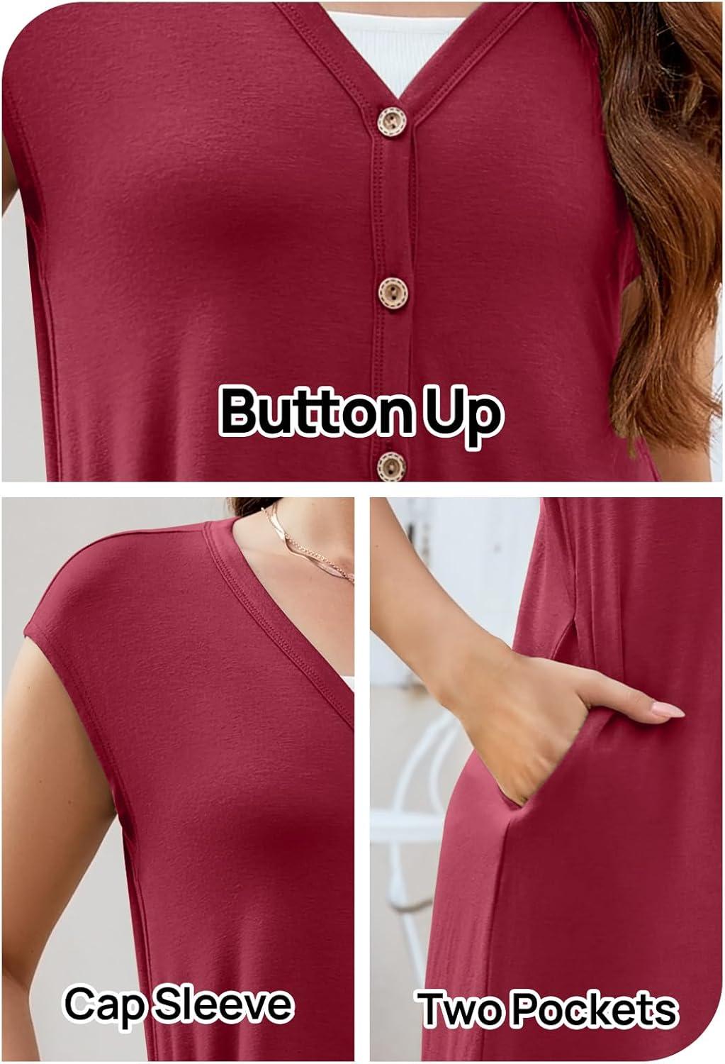 imageMEROKEETY Womens 2026 Summer Cap Sleeve Jumpsuits Dressy Casual Deep V Neck Button Onesie Wide Leg Pants RompersWine
