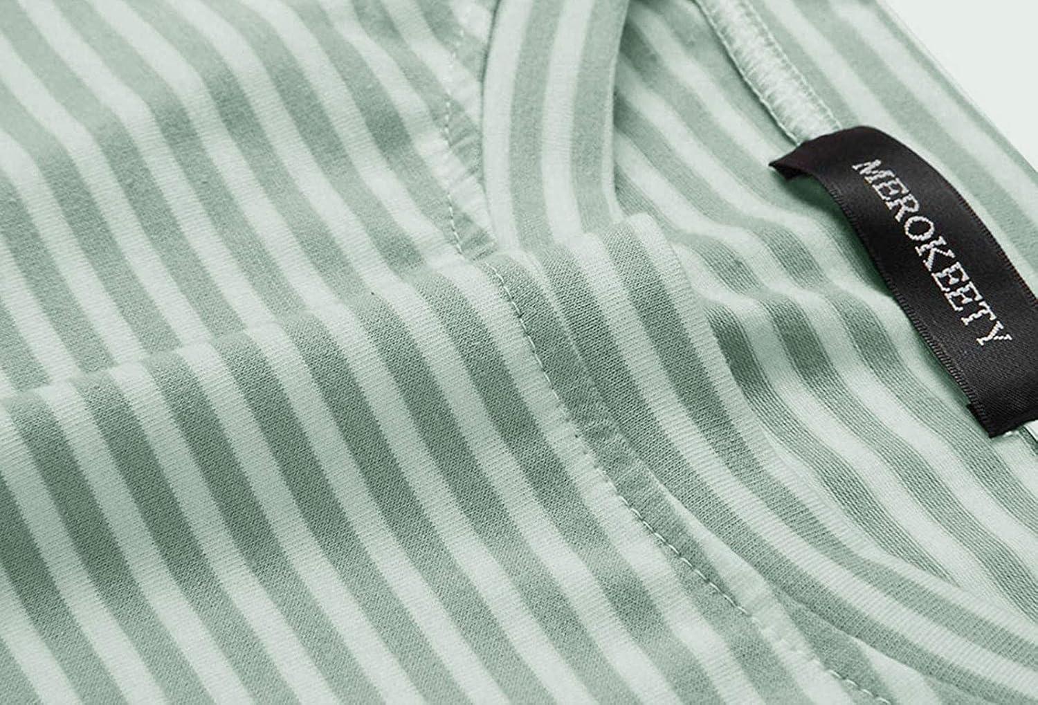 imageMEROKEETY Womens 2026 Summer Sleeveless Striped Casual Dress Crew Neck Tie Waist Mini T Shirt Dresses with PocketsLightgreen