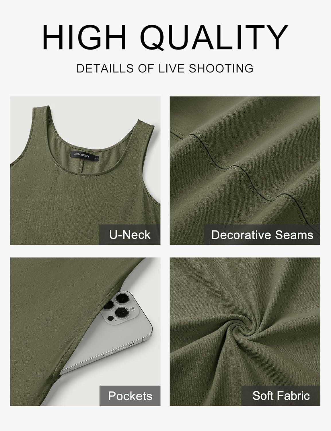 imageMEROKEETY Womens Boho Maxi Sundress 2026 Summer Beach Dress Scoop Neck Sleeveless Loose Tank DressArmygreen