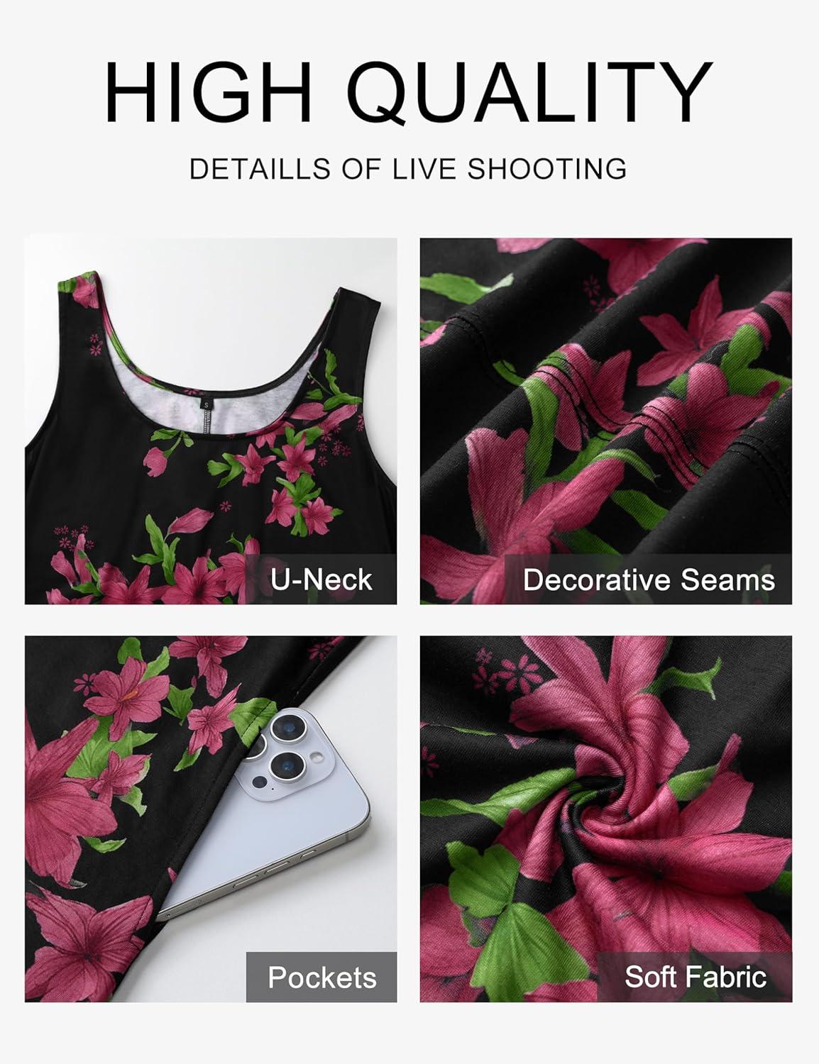 imageMEROKEETY Womens Boho Maxi Sundress 2026 Summer Beach Dress Scoop Neck Sleeveless Loose Tank DressBlackrose