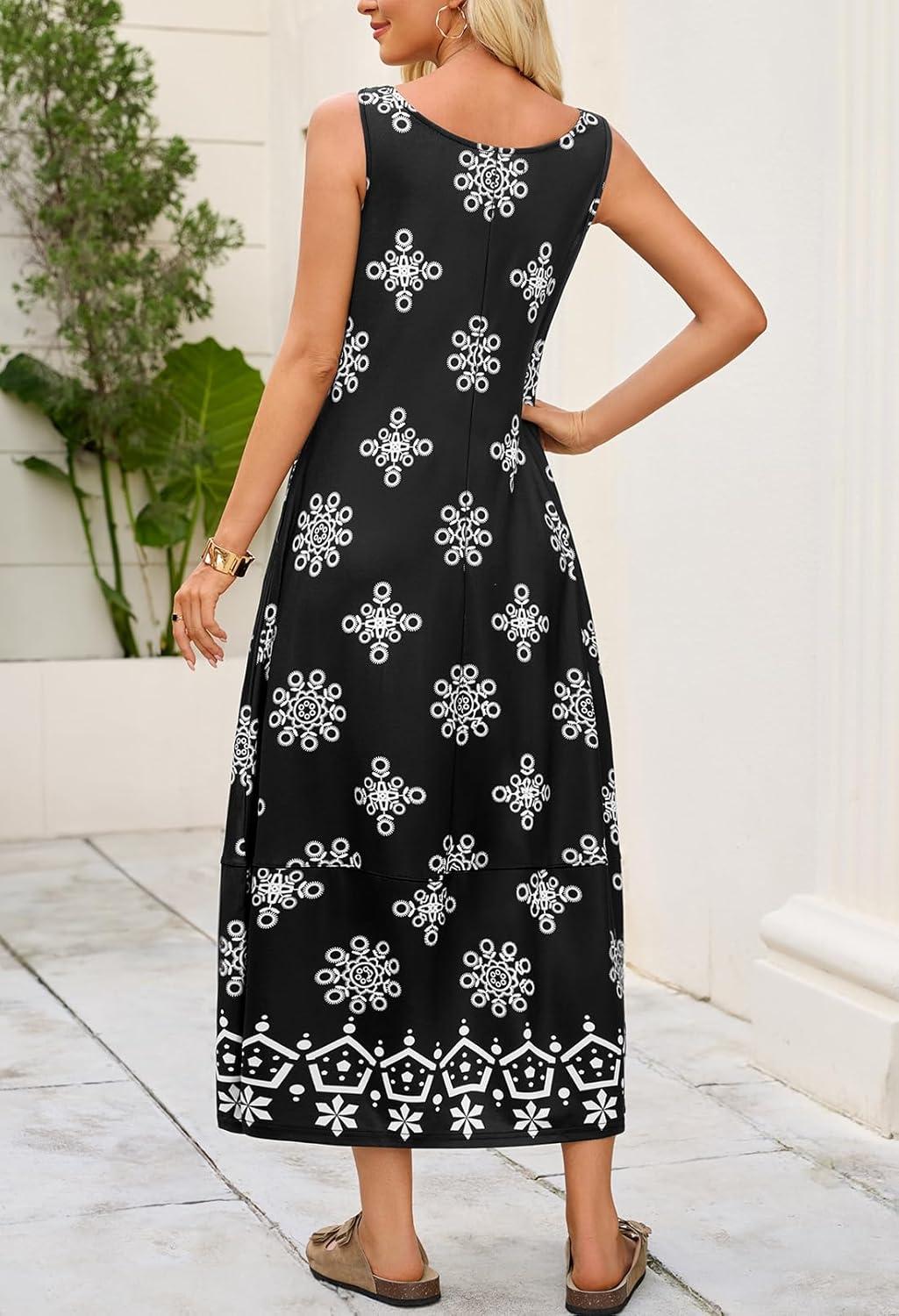 imageMEROKEETY Womens Boho Maxi Sundress 2026 Summer Beach Dress Scoop Neck Sleeveless Loose Tank DressFloralblack