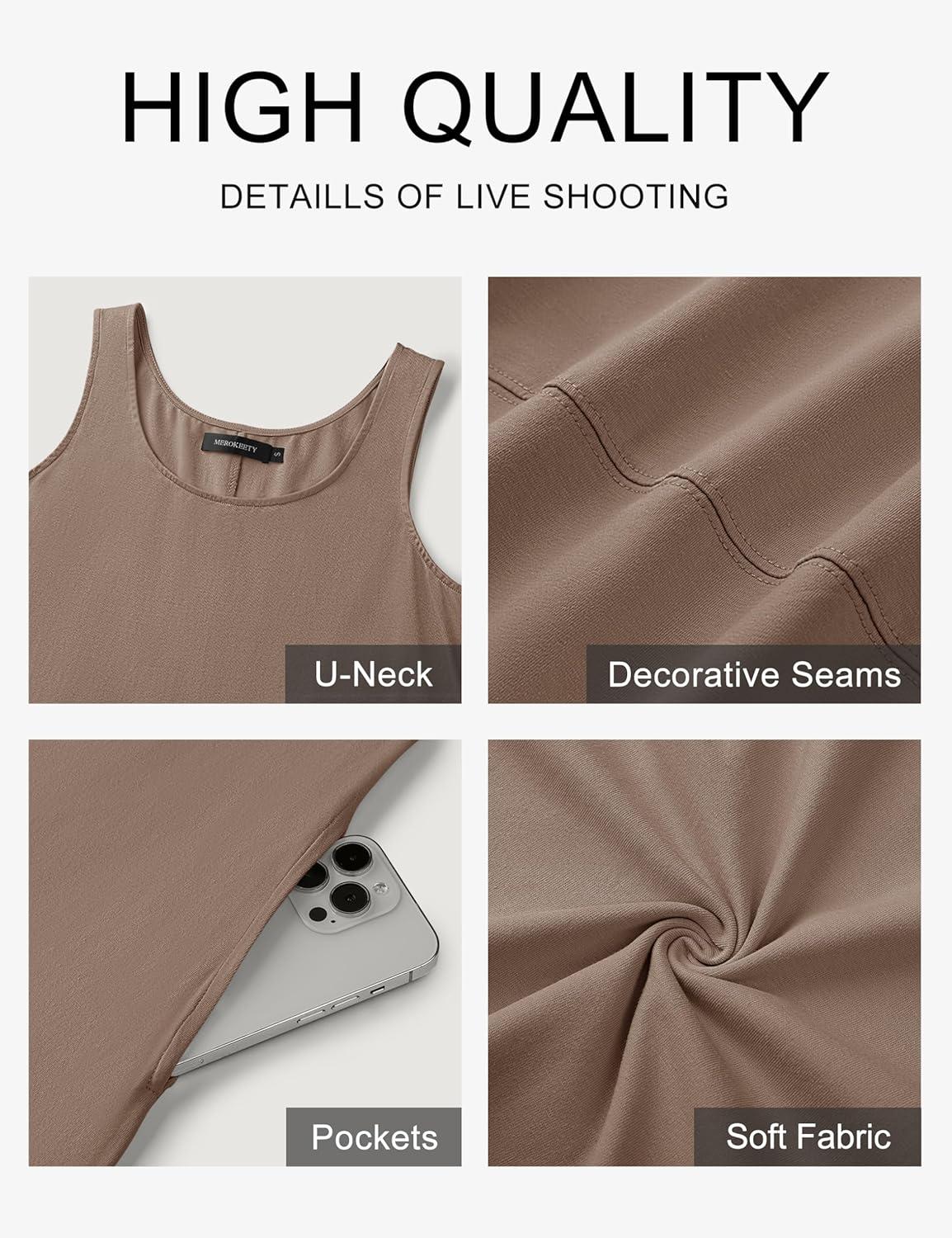 imageMEROKEETY Womens Boho Maxi Sundress 2026 Summer Beach Dress Scoop Neck Sleeveless Loose Tank DressMocha