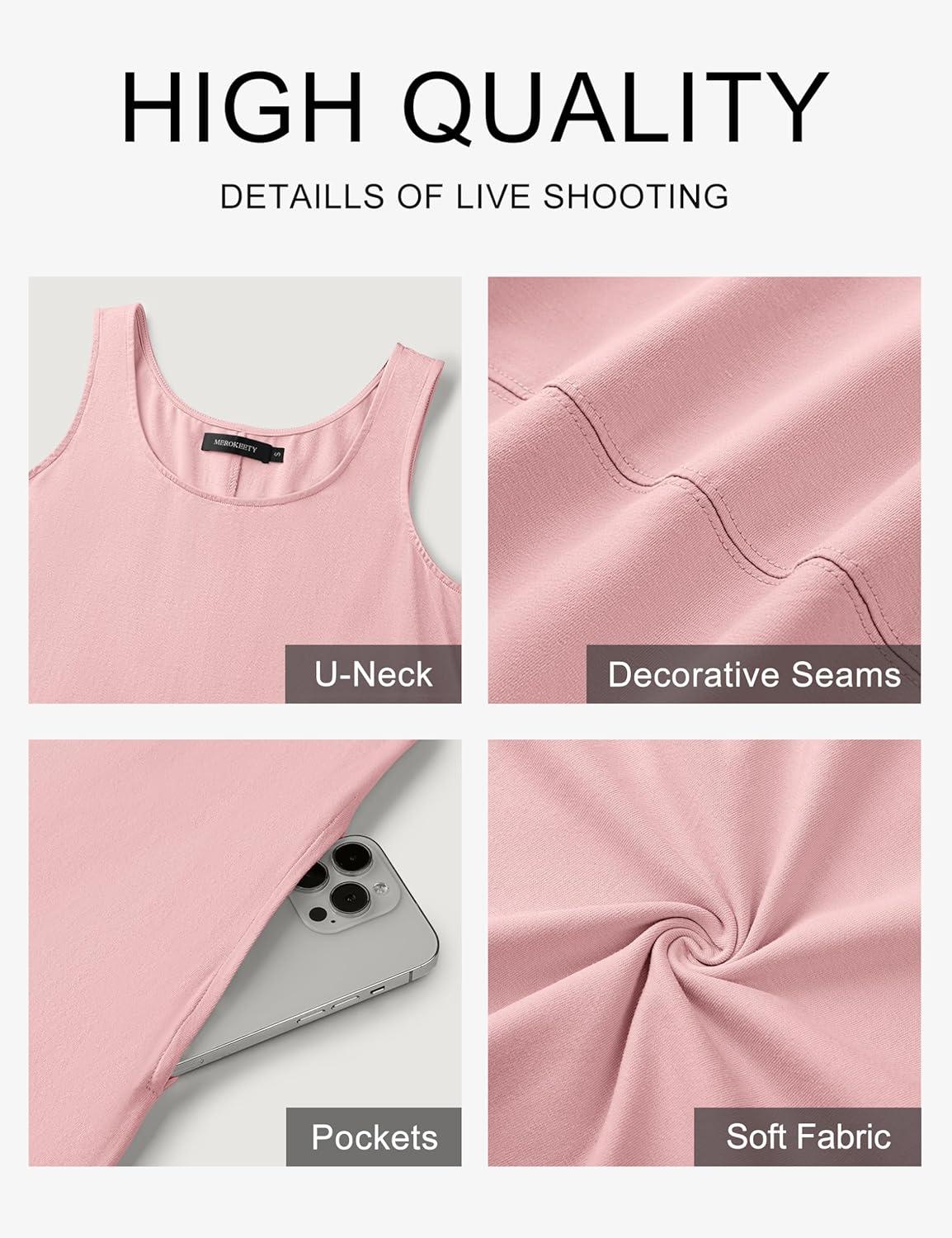 imageMEROKEETY Womens Boho Maxi Sundress 2026 Summer Beach Dress Scoop Neck Sleeveless Loose Tank DressPink