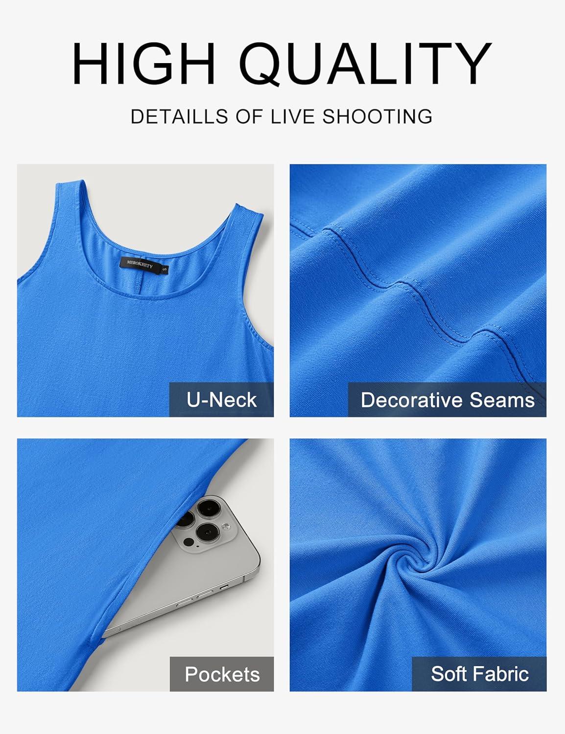 imageMEROKEETY Womens Boho Maxi Sundress 2026 Summer Beach Dress Scoop Neck Sleeveless Loose Tank DressRoyalblue