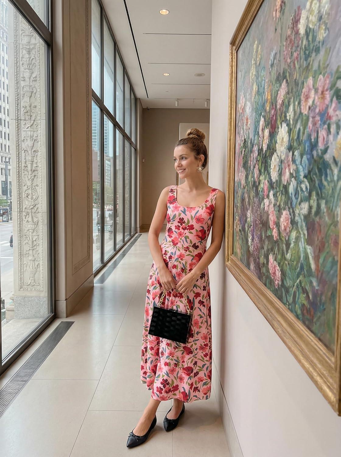imageMEROKEETY Womens Boho Maxi Sundress 2026 Summer Beach Dress Scoop Neck Sleeveless Loose Tank DressVintagepink