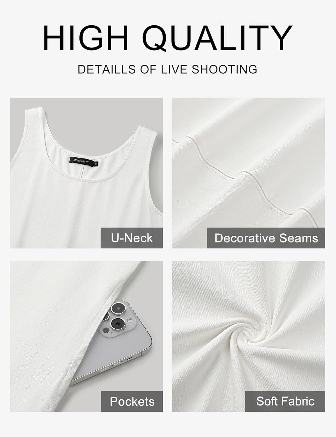 imageMEROKEETY Womens Boho Maxi Sundress 2026 Summer Beach Dress Scoop Neck Sleeveless Loose Tank DressWhite