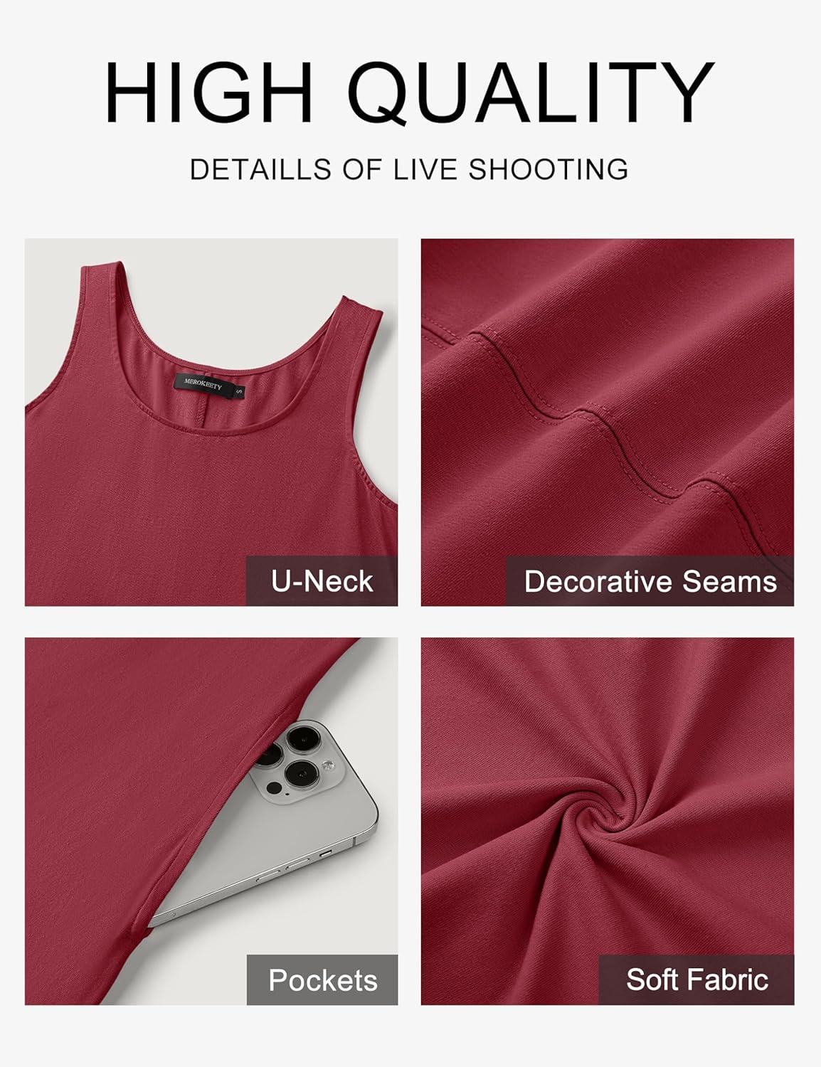 imageMEROKEETY Womens Boho Maxi Sundress 2026 Summer Beach Dress Scoop Neck Sleeveless Loose Tank DressWine