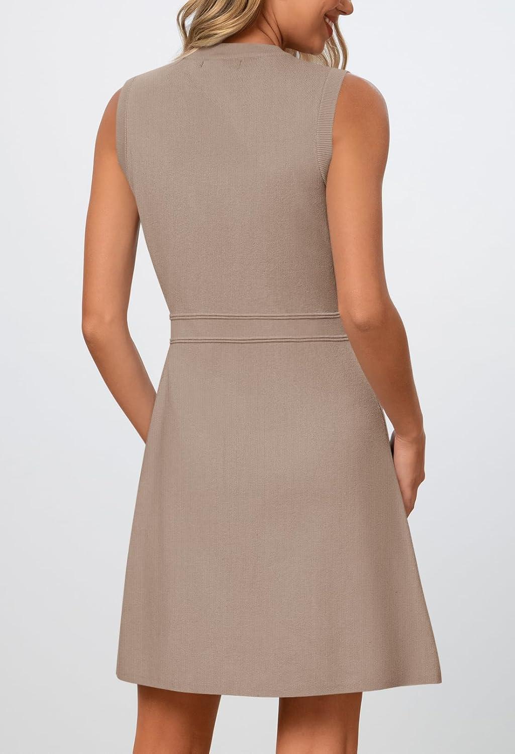 imageMEROKEETY Womens Formal Work Mini Dress Casual Summer Sleeveless Elegant Button Bussiness Office OutfitsCashmere