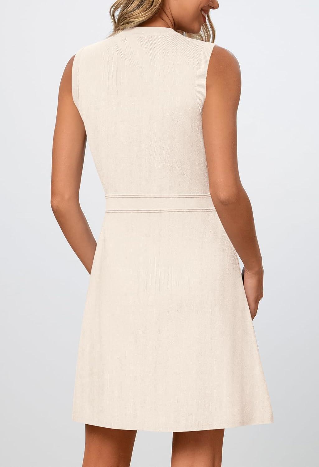 imageMEROKEETY Womens Formal Work Mini Dress Casual Summer Sleeveless Elegant Button Bussiness Office OutfitsIvory