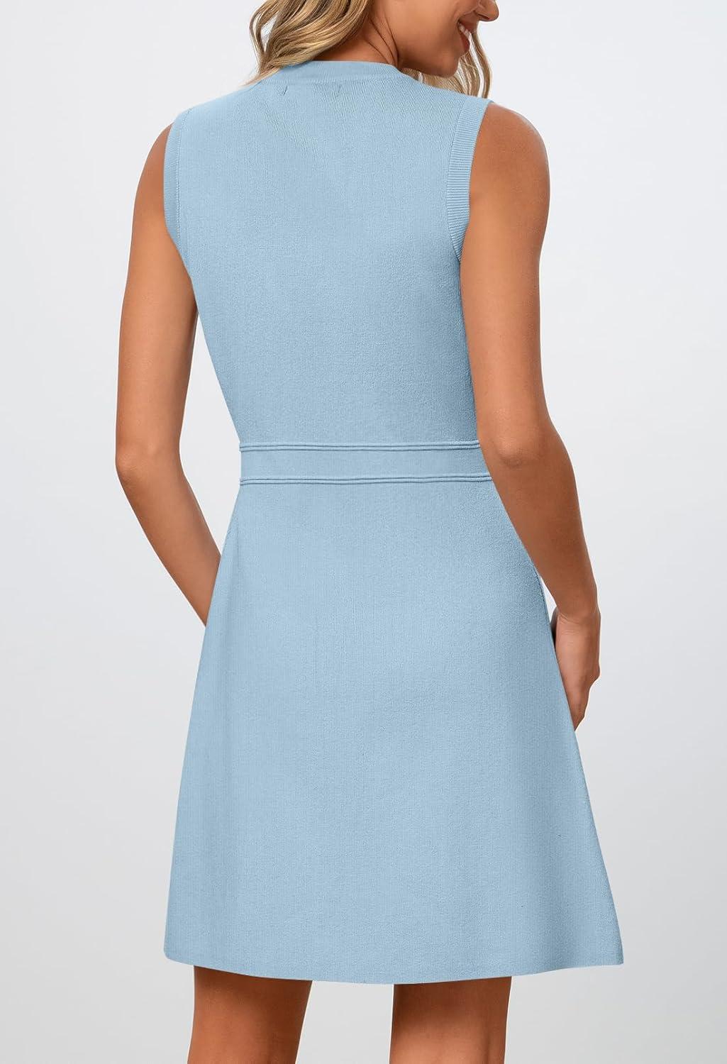 imageMEROKEETY Womens Formal Work Mini Dress Casual Summer Sleeveless Elegant Button Bussiness Office OutfitsLightblue
