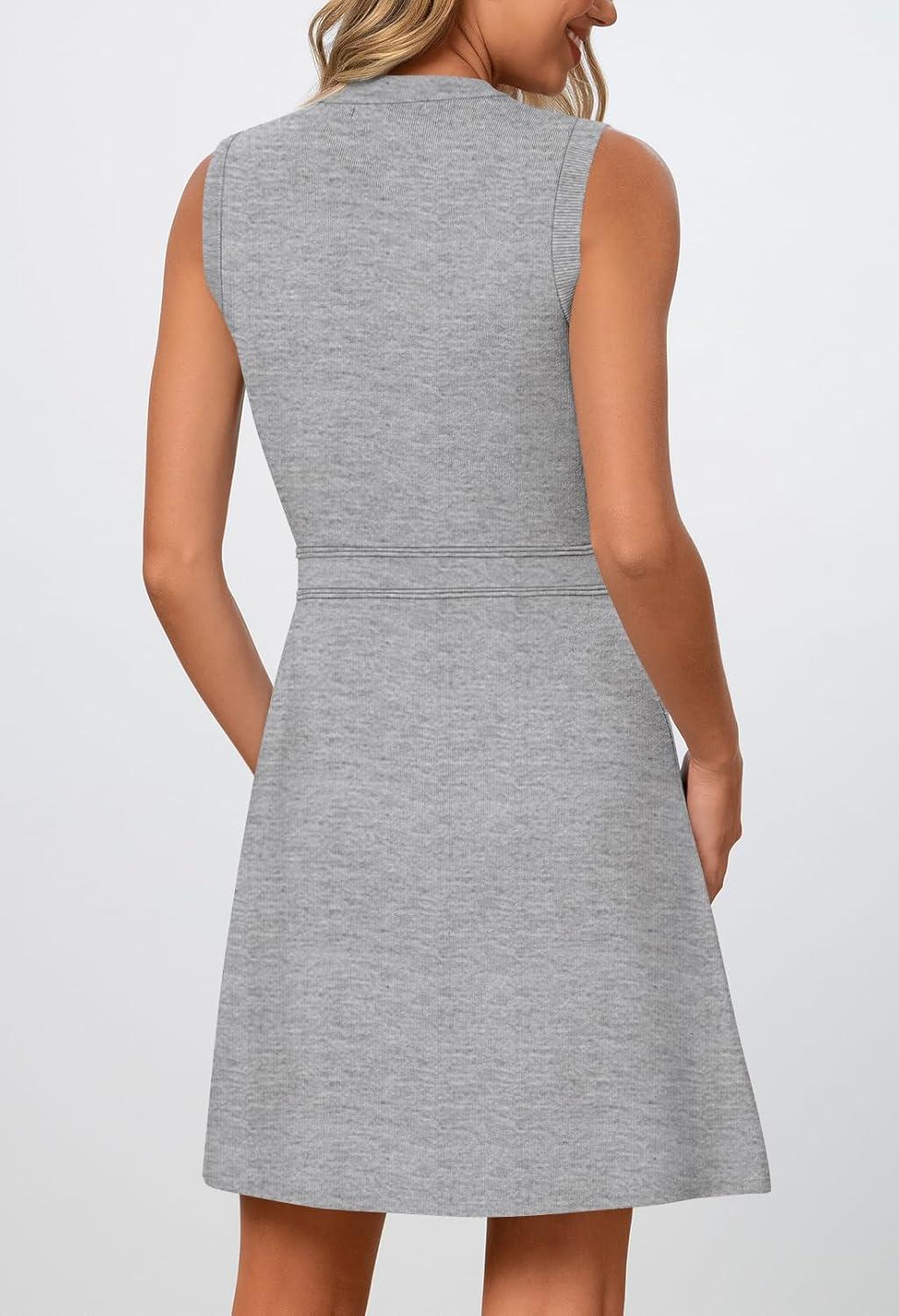 imageMEROKEETY Womens Formal Work Mini Dress Casual Summer Sleeveless Elegant Button Bussiness Office OutfitsLightgrey
