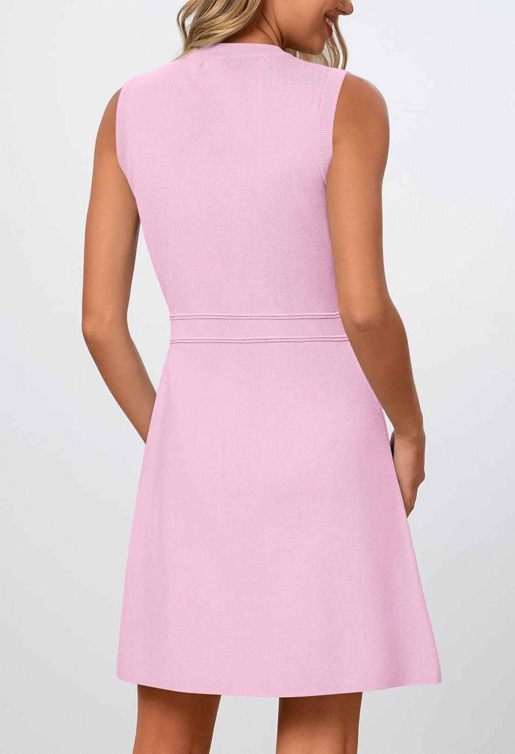 imageMEROKEETY Womens Formal Work Mini Dress Casual Summer Sleeveless Elegant Button Bussiness Office OutfitsLightpink