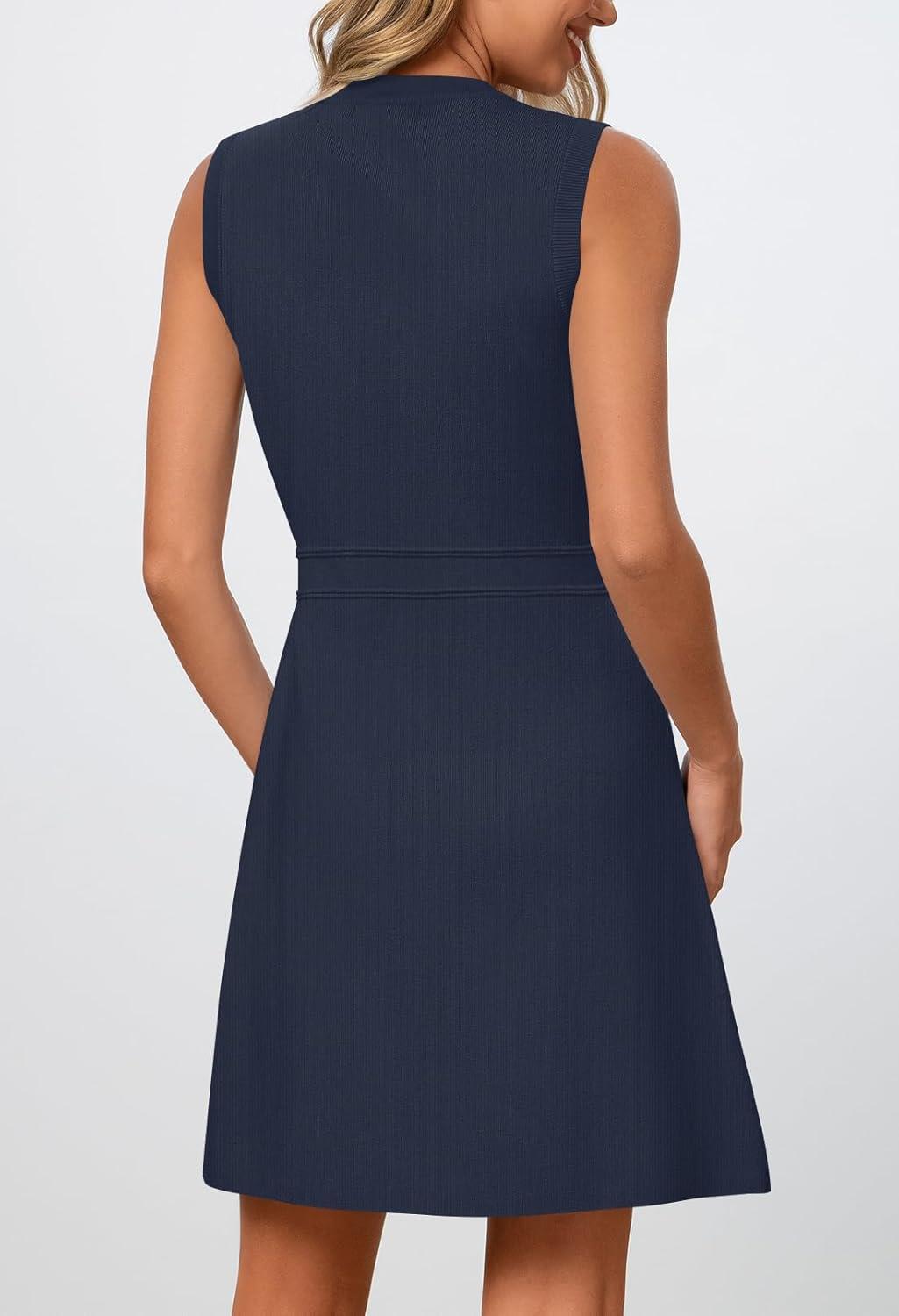 imageMEROKEETY Womens Formal Work Mini Dress Casual Summer Sleeveless Elegant Button Bussiness Office OutfitsNavy