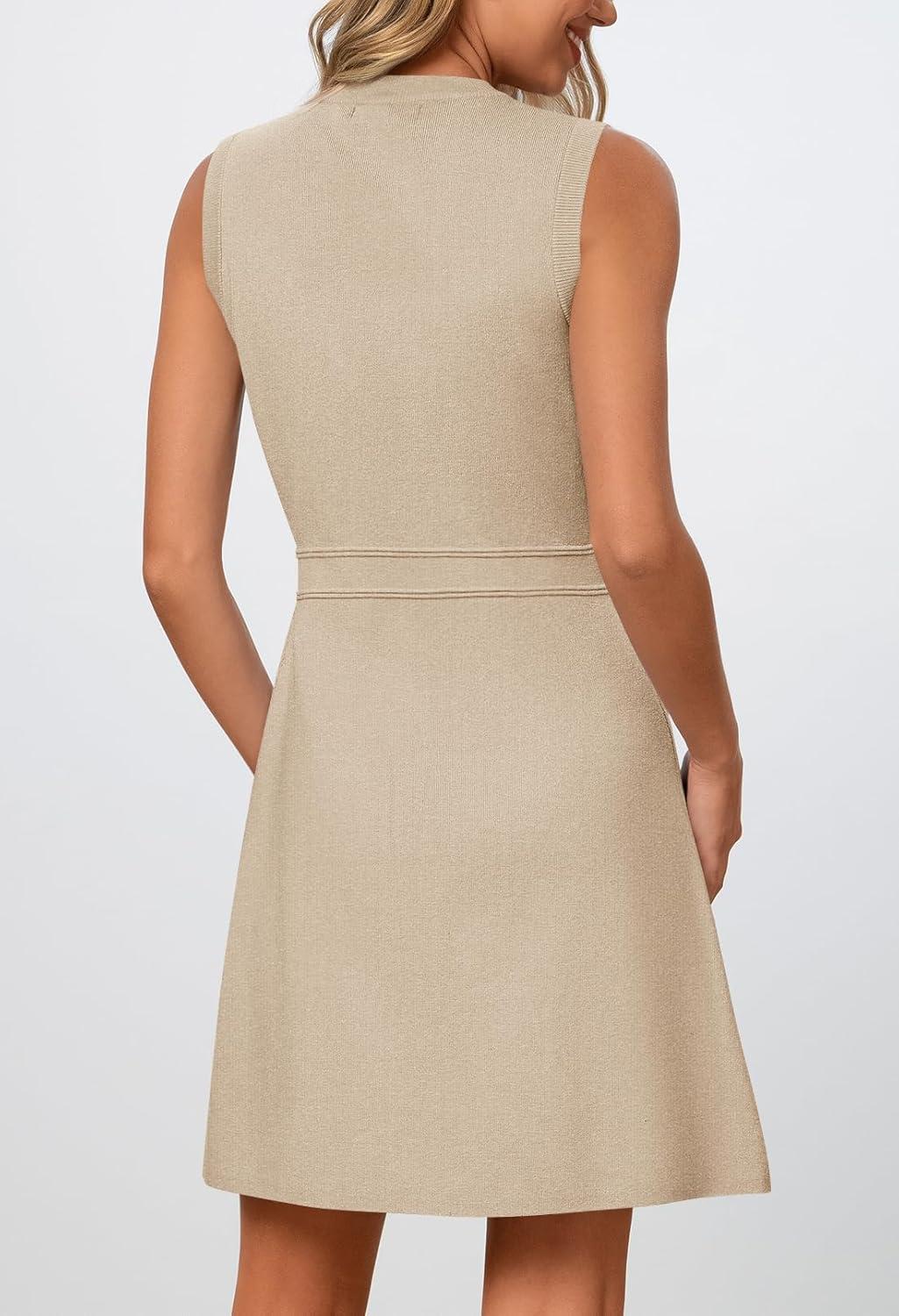imageMEROKEETY Womens Formal Work Mini Dress Casual Summer Sleeveless Elegant Button Bussiness Office OutfitsOatmeal