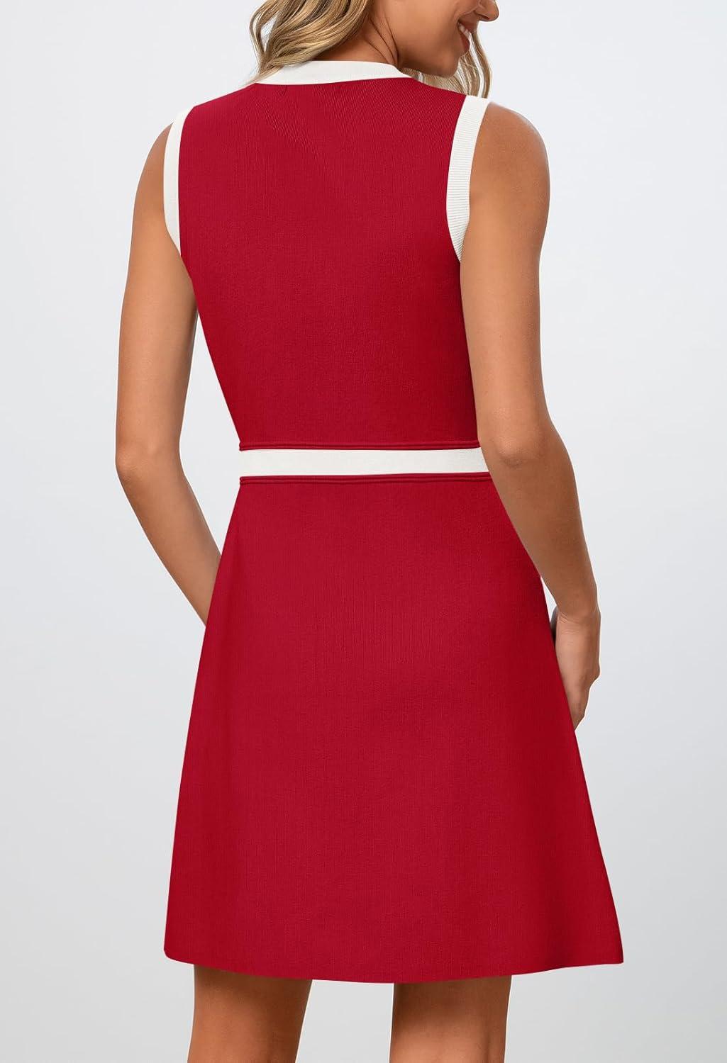 imageMEROKEETY Womens Formal Work Mini Dress Casual Summer Sleeveless Elegant Button Bussiness Office OutfitsRed