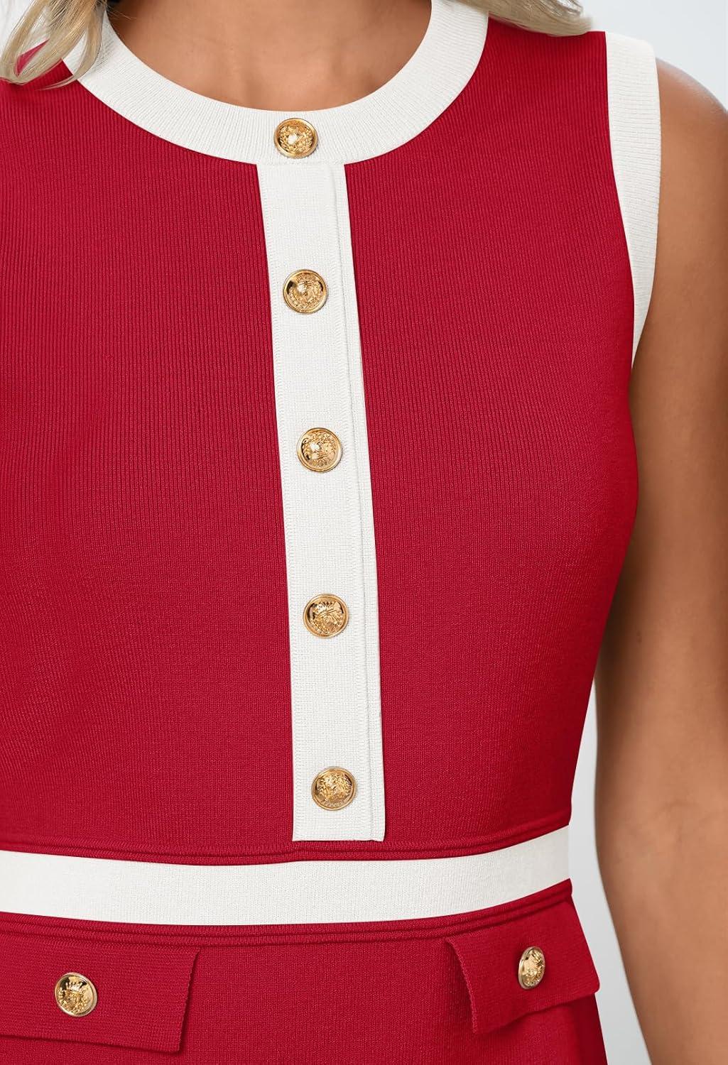 imageMEROKEETY Womens Formal Work Mini Dress Casual Summer Sleeveless Elegant Button Bussiness Office OutfitsRed