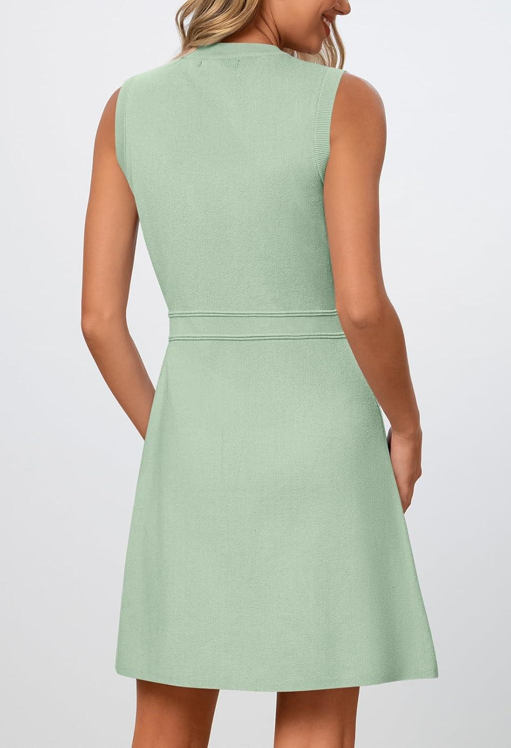 imageMEROKEETY Womens Formal Work Mini Dress Casual Summer Sleeveless Elegant Button Bussiness Office OutfitsSpringgreen