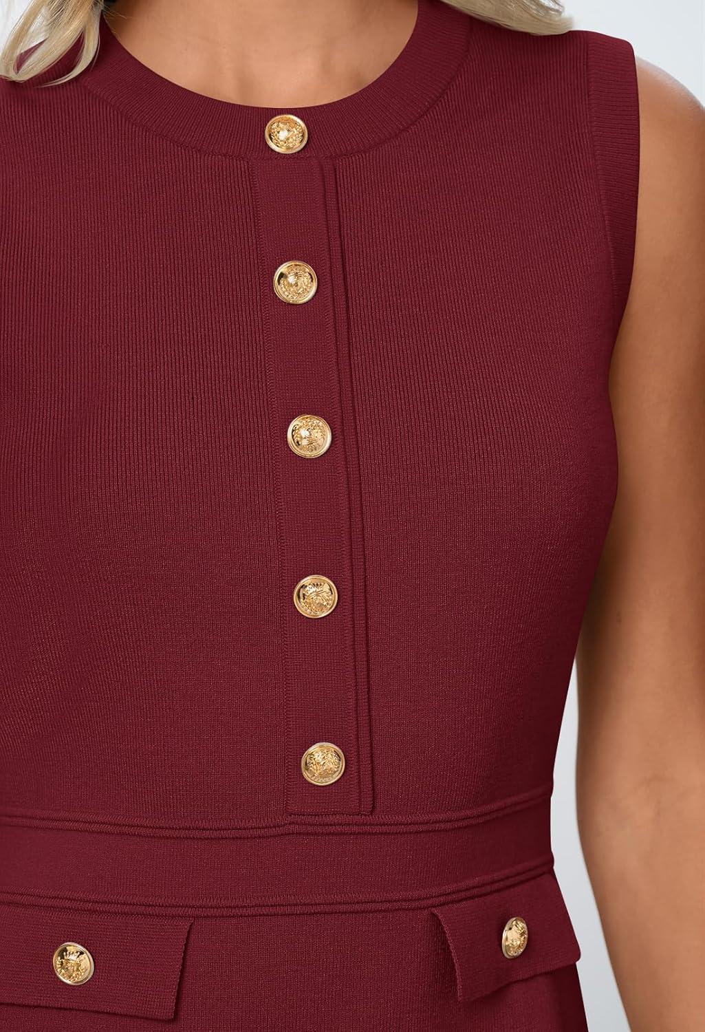 imageMEROKEETY Womens Formal Work Mini Dress Casual Summer Sleeveless Elegant Button Bussiness Office OutfitsWinered